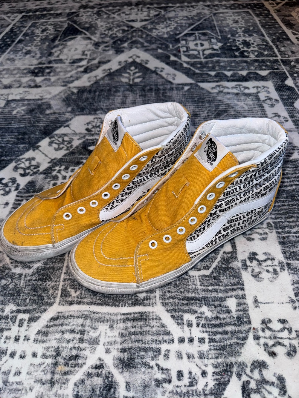 Vans Yellow Canvas High-Top Sneakers with Black Script Panels